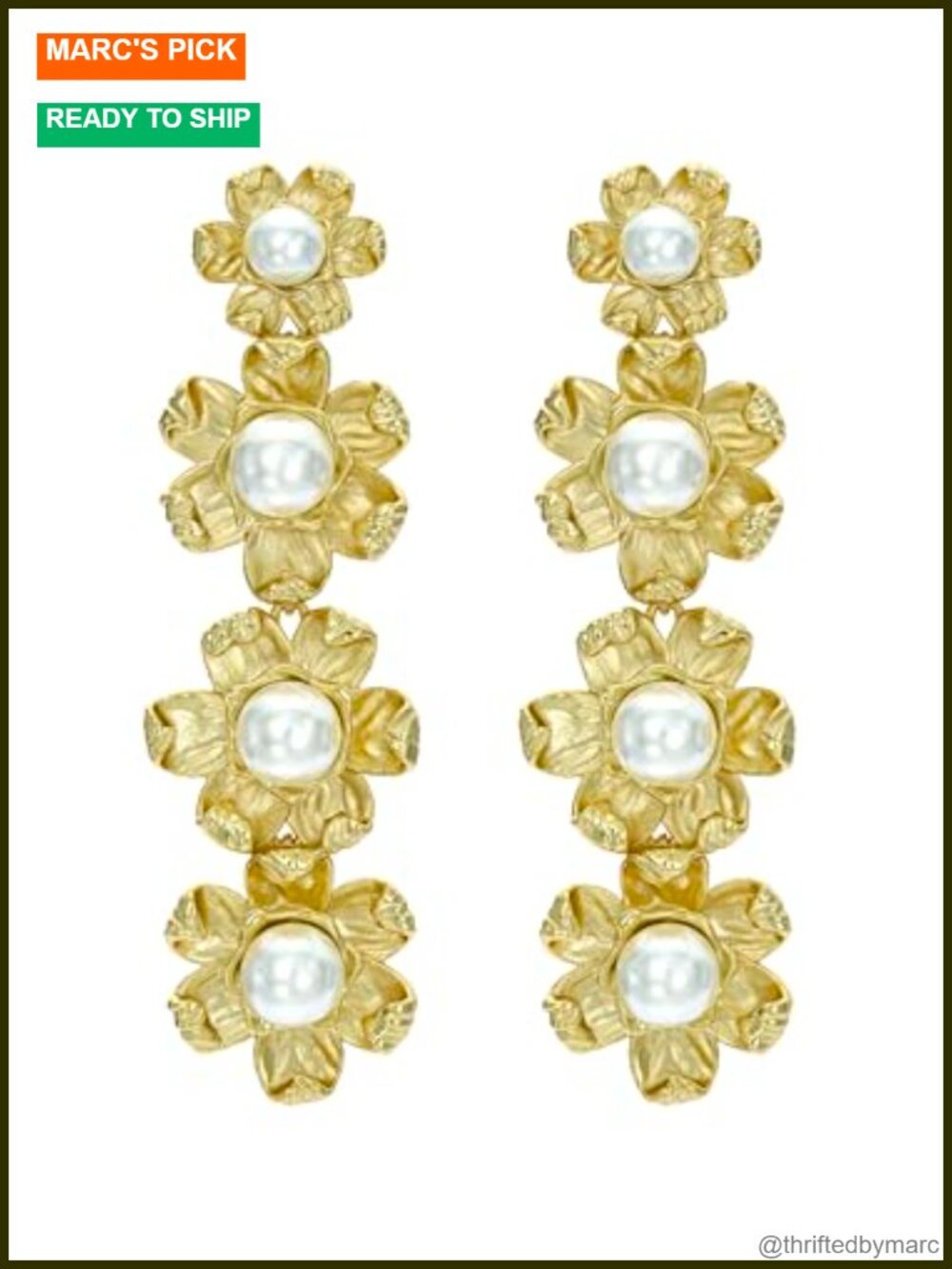 Gold Tone Plated Daisy Pearl Statement Drop Earrings for Women